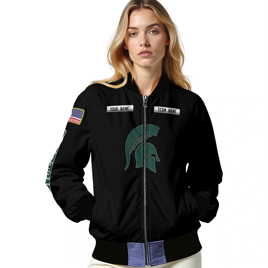 custom michigan state spartans american flag skull black bomber jacket latest model custom michigan state spartans american flag skull black bomber jacket latest model