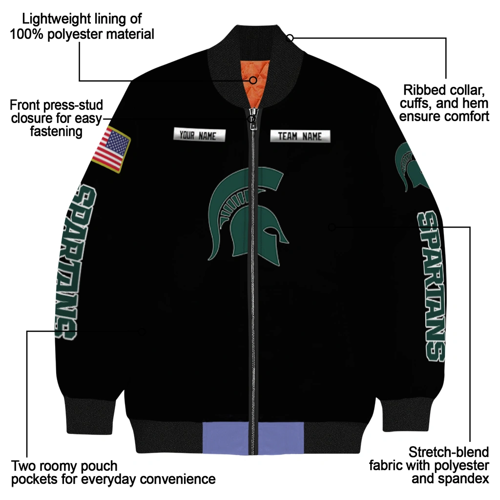 custom michigan state spartans american flag skull black bomber jacket new arrival custom michigan state spartans american flag skull black bomber jacket new arrival