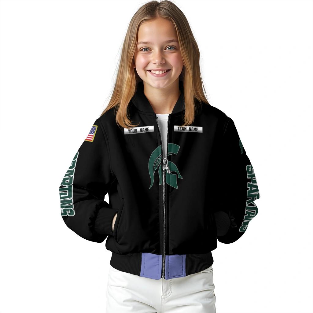 custom michigan state spartans american flag skull black bomber jacket top rated custom michigan state spartans american flag skull black bomber jacket top rated