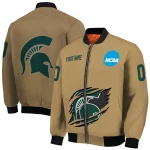 custom michigan state spartans claw effect beige bomber jacket best selling