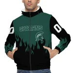 custom michigan state spartans flame trim green black windbreaker jacket best selling