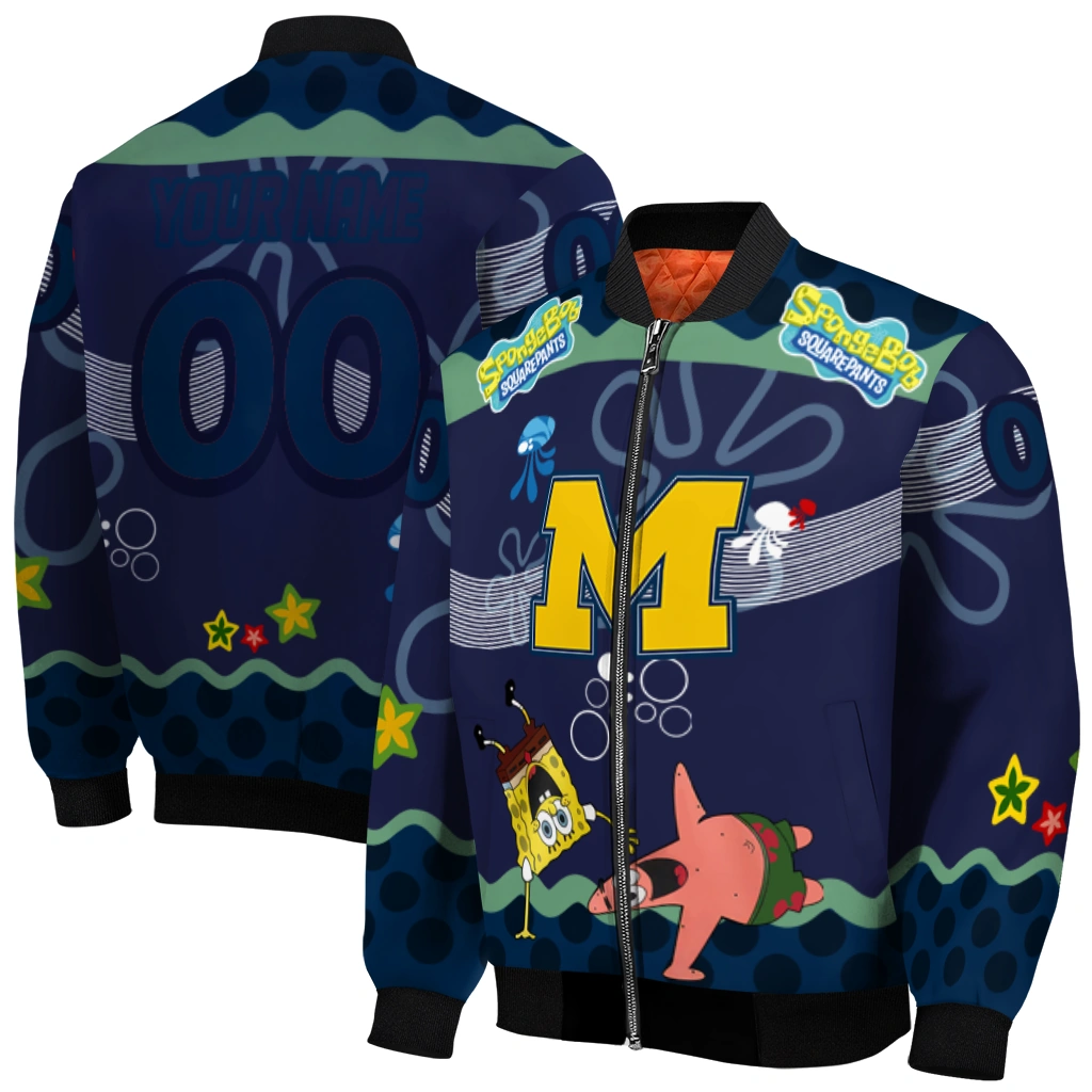 custom michigan wolverines spongebob playtime blue bomber jacket best selling custom michigan wolverines spongebob playtime blue bomber jacket best selling