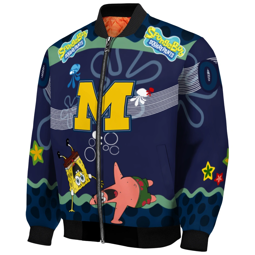 custom michigan wolverines spongebob playtime blue bomber jacket fashion forward custom michigan wolverines spongebob playtime blue bomber jacket fashion forward