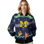 custom michigan wolverines spongebob playtime blue bomber jacket best selling