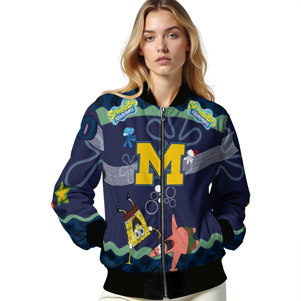 custom michigan wolverines spongebob playtime blue bomber jacket latest model custom michigan wolverines spongebob playtime blue bomber jacket latest model