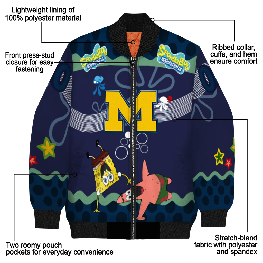 custom michigan wolverines spongebob playtime blue bomber jacket new arrival custom michigan wolverines spongebob playtime blue bomber jacket new arrival