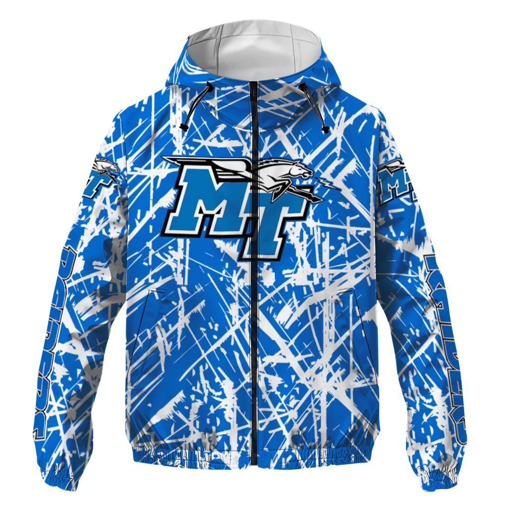 custom middle tennessee blue raiders brushstroke pattern blue windbreaker jacket best selling custom middle tennessee blue raiders brushstroke pattern blue windbreaker jacket best selling