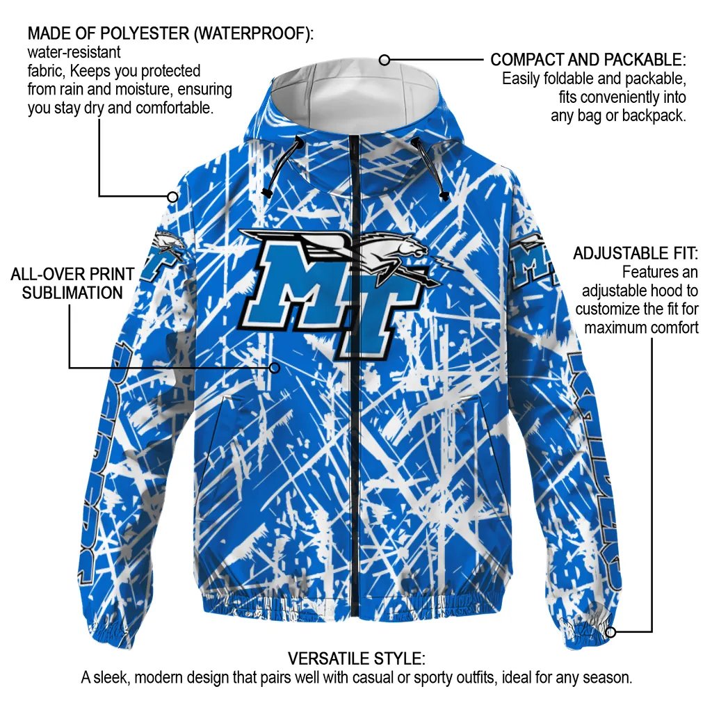 custom middle tennessee blue raiders brushstroke pattern blue windbreaker jacket new arrival custom middle tennessee blue raiders brushstroke pattern blue windbreaker jacket new arrival