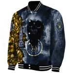 custom milwaukee brewers skull cluster navy blue varsity jacket best selling
