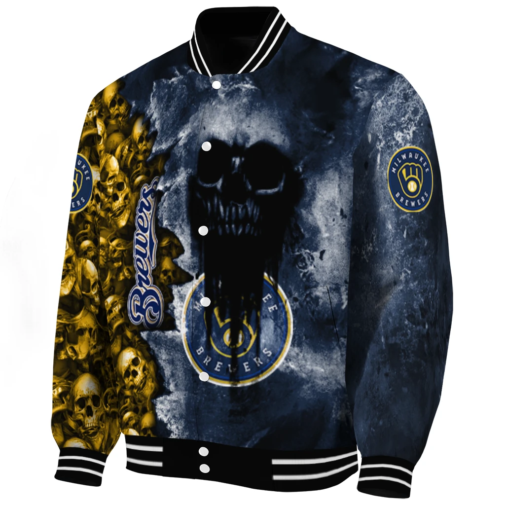 custom milwaukee brewers skull cluster navy blue varsity jacket best selling custom milwaukee brewers skull cluster navy blue varsity jacket best selling