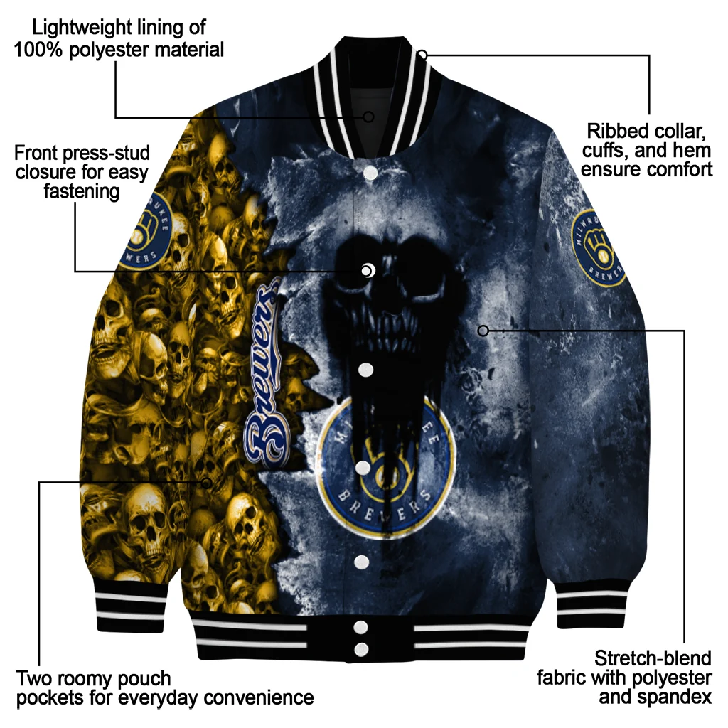 custom milwaukee brewers skull cluster navy blue varsity jacket new arrival custom milwaukee brewers skull cluster navy blue varsity jacket new arrival