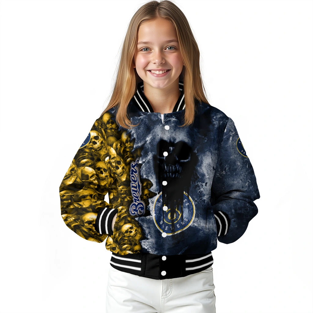 custom milwaukee brewers skull cluster navy blue varsity jacket top rated custom milwaukee brewers skull cluster navy blue varsity jacket top rated