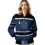 custom milwaukee brewers stripe statement navy blue black bomber jacket best selling