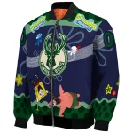 custom milwaukee bucks spongebob playtime green blue bomber jacket best selling