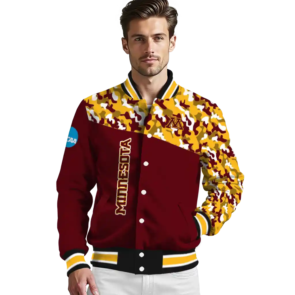 custom minnesota golden gophers camouflage splash maroon varsity jacket high quality custom minnesota golden gophers camouflage splash maroon varsity jacket high quality