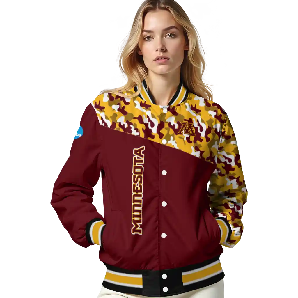 custom minnesota golden gophers camouflage splash maroon varsity jacket latest model custom minnesota golden gophers camouflage splash maroon varsity jacket latest model
