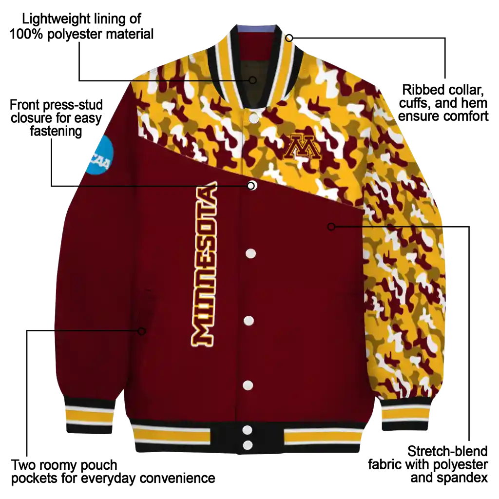 custom minnesota golden gophers camouflage splash maroon varsity jacket new arrival custom minnesota golden gophers camouflage splash maroon varsity jacket new arrival