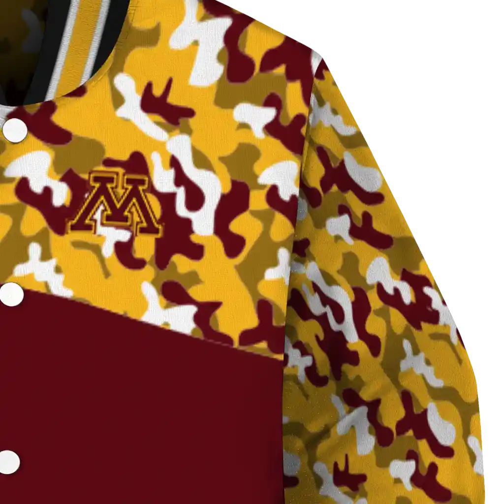 custom minnesota golden gophers camouflage splash maroon varsity jacket premium grade custom minnesota golden gophers camouflage splash maroon varsity jacket premium grade