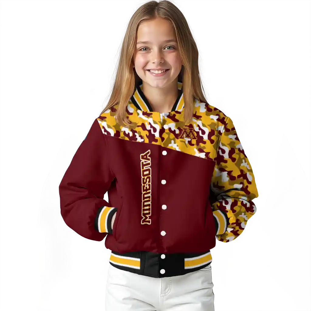 custom minnesota golden gophers camouflage splash maroon varsity jacket top rated custom minnesota golden gophers camouflage splash maroon varsity jacket top rated