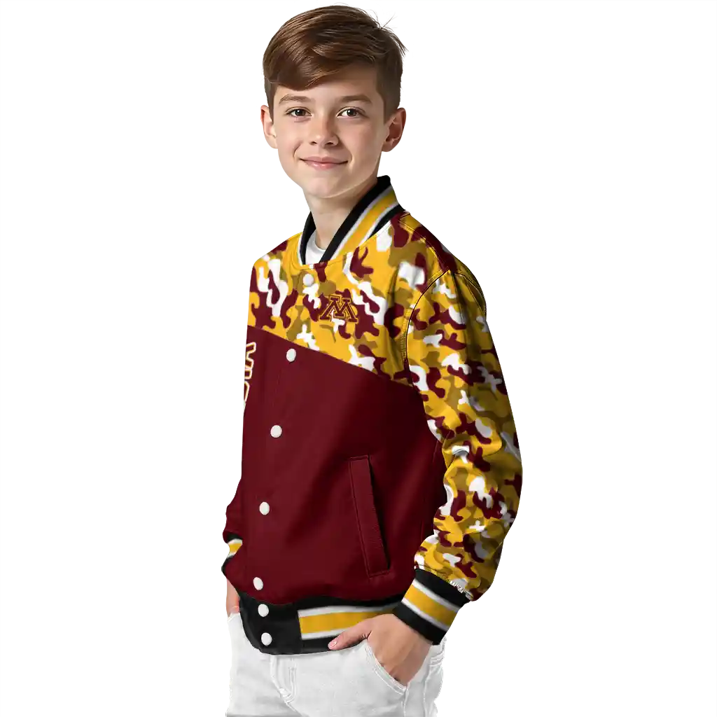custom minnesota golden gophers camouflage splash maroon varsity jacket trendy custom minnesota golden gophers camouflage splash maroon varsity jacket trendy