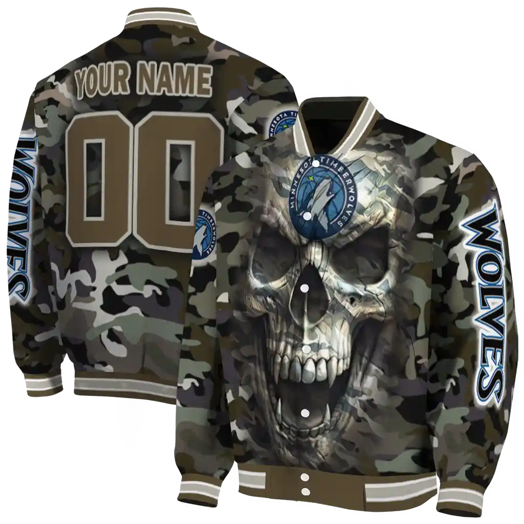 custom minnesota timberwolves camouflage skull camouflage varsity jacket fashion forward custom minnesota timberwolves camouflage skull camouflage varsity jacket fashion forward