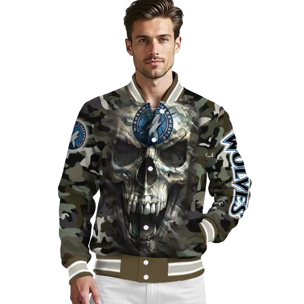 custom minnesota timberwolves camouflage skull camouflage varsity jacket high quality custom minnesota timberwolves camouflage skull camouflage varsity jacket high quality