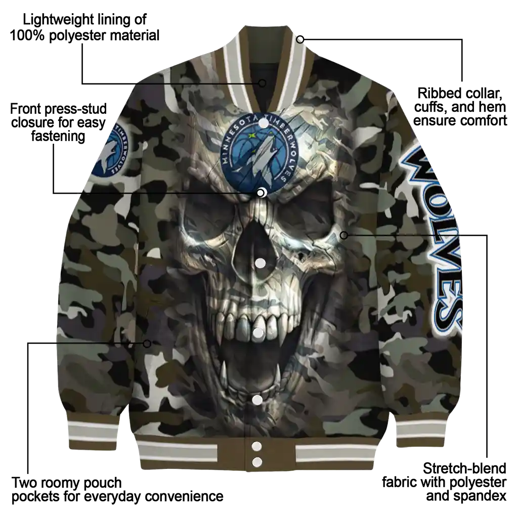 custom minnesota timberwolves camouflage skull camouflage varsity jacket new arrival custom minnesota timberwolves camouflage skull camouflage varsity jacket new arrival