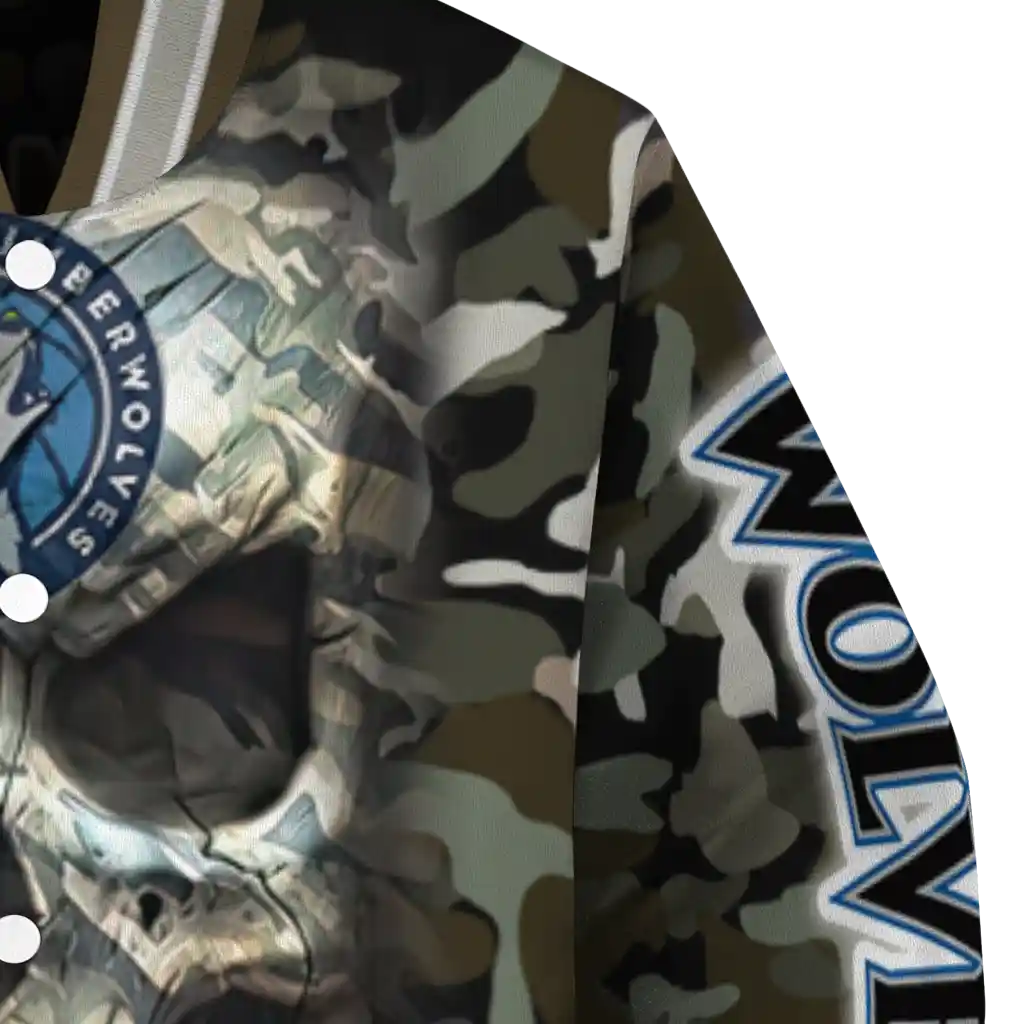 custom minnesota timberwolves camouflage skull camouflage varsity jacket premium grade custom minnesota timberwolves camouflage skull camouflage varsity jacket premium grade