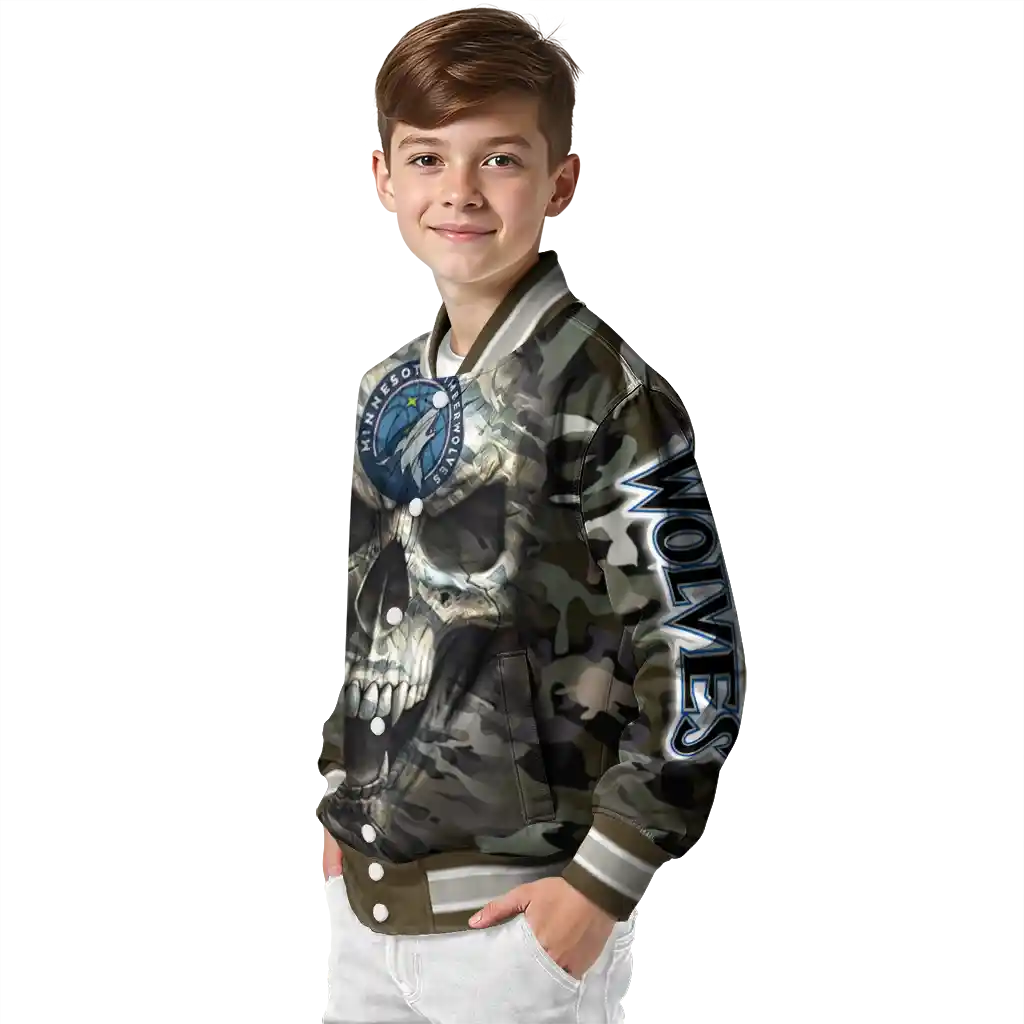 custom minnesota timberwolves camouflage skull camouflage varsity jacket trendy custom minnesota timberwolves camouflage skull camouflage varsity jacket trendy