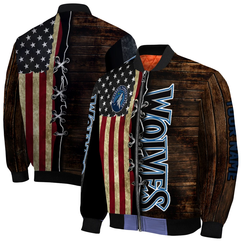 custom minnesota timberwolves flag wood brown bomber jacket best selling custom minnesota timberwolves flag wood brown bomber jacket best selling