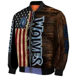 custom minnesota timberwolves flag wood brown bomber jacket best selling