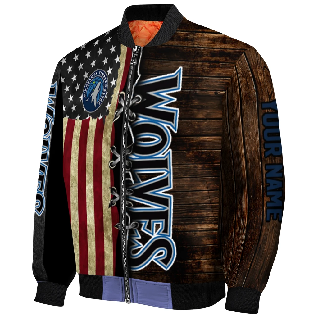 custom minnesota timberwolves flag wood brown bomber jacket fashion forward custom minnesota timberwolves flag wood brown bomber jacket fashion forward