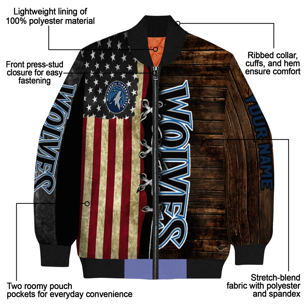 custom minnesota timberwolves flag wood brown bomber jacket new arrival custom minnesota timberwolves flag wood brown bomber jacket new arrival