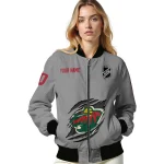 custom minnesota wild claw streak grey bomber jacket best selling