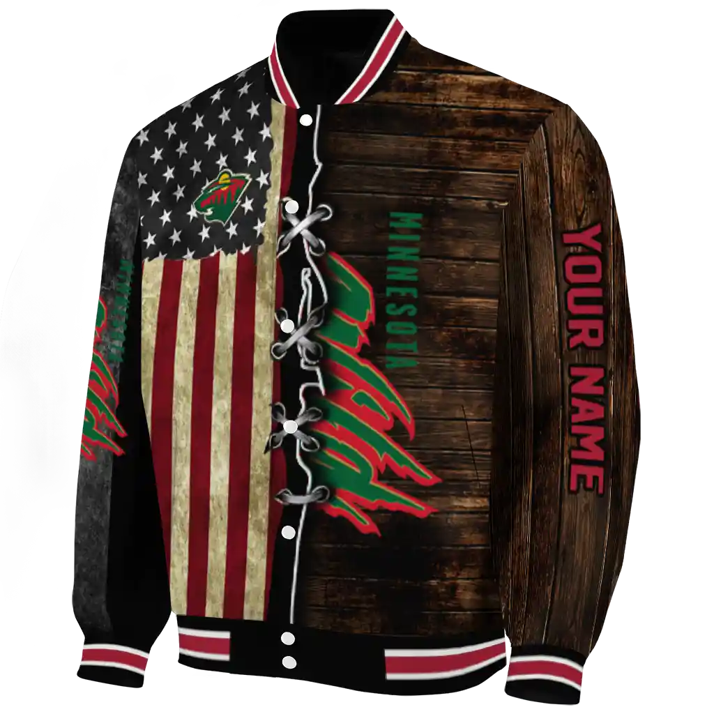 custom minnesota wild flag wood brown varsity jacket best selling custom minnesota wild flag wood brown varsity jacket best selling