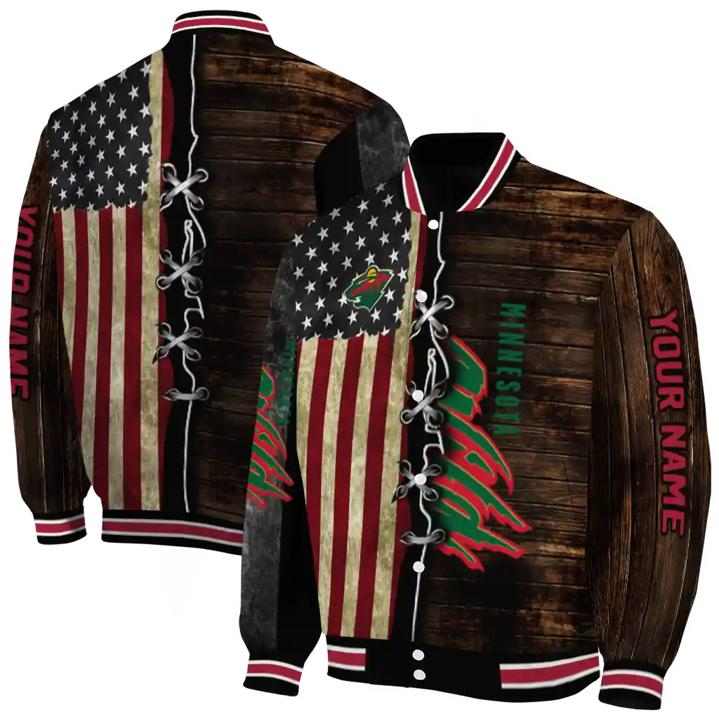 custom minnesota wild flag wood brown varsity jacket fashion forward custom minnesota wild flag wood brown varsity jacket fashion forward