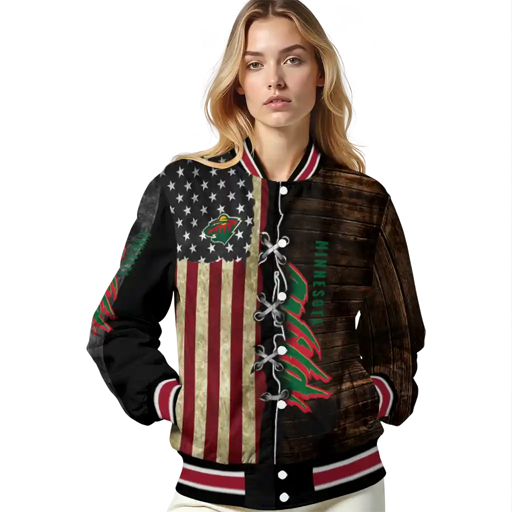 custom minnesota wild flag wood brown varsity jacket latest model custom minnesota wild flag wood brown varsity jacket latest model