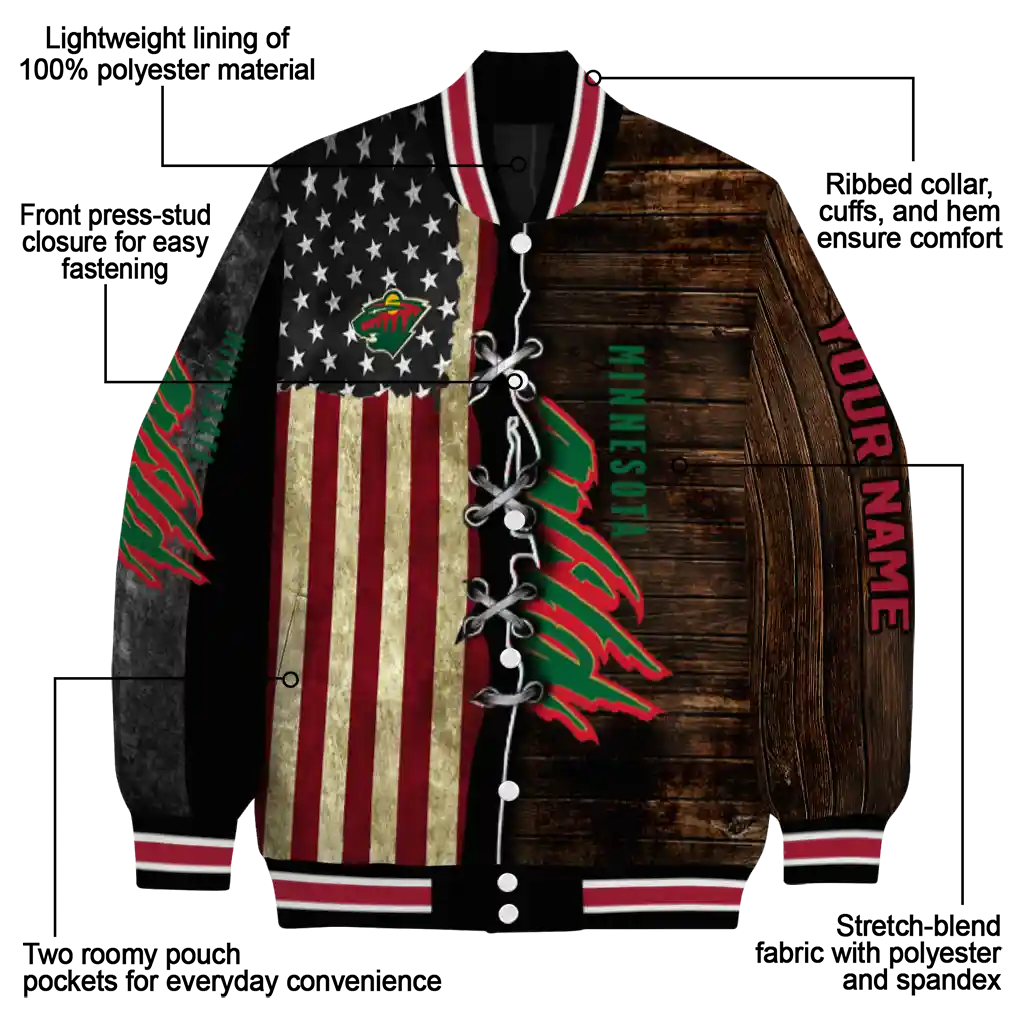 custom minnesota wild flag wood brown varsity jacket new arrival custom minnesota wild flag wood brown varsity jacket new arrival