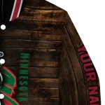 custom minnesota wild flag wood brown varsity jacket best selling
