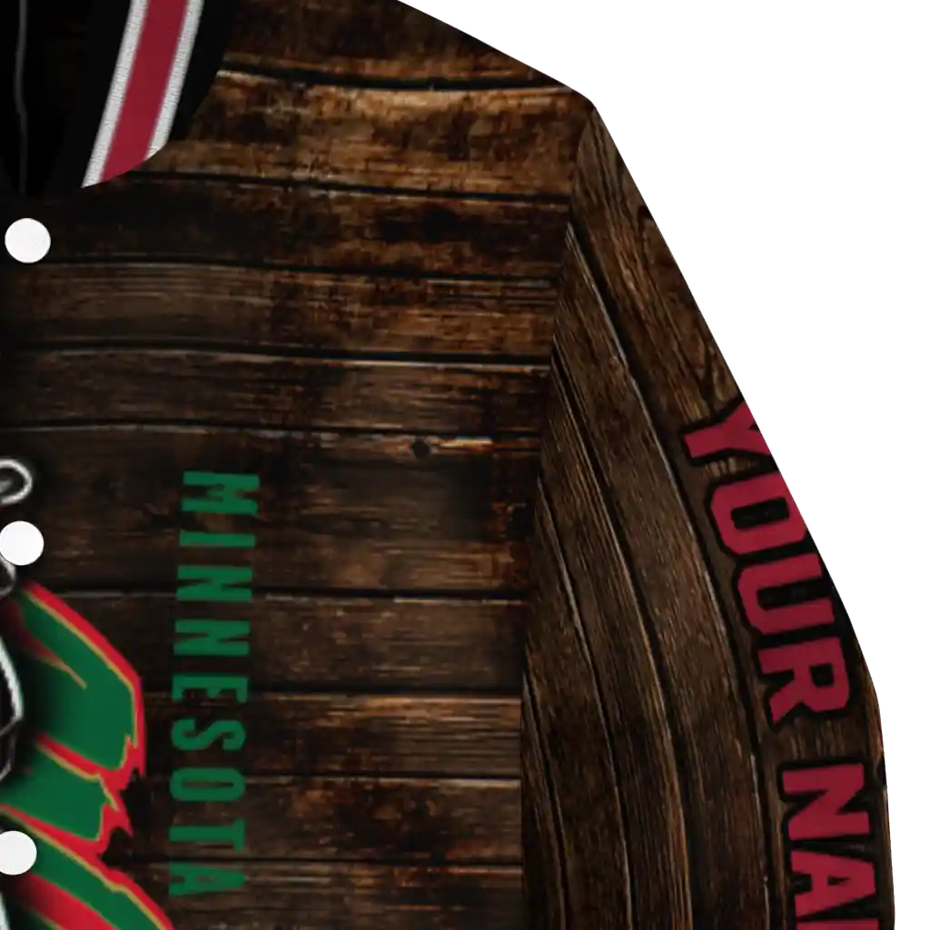 custom minnesota wild flag wood brown varsity jacket premium grade custom minnesota wild flag wood brown varsity jacket premium grade