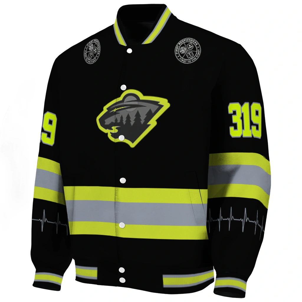 custom minnesota wild heartbeat accent black green varsity jacket best selling custom minnesota wild heartbeat accent black green varsity jacket best selling