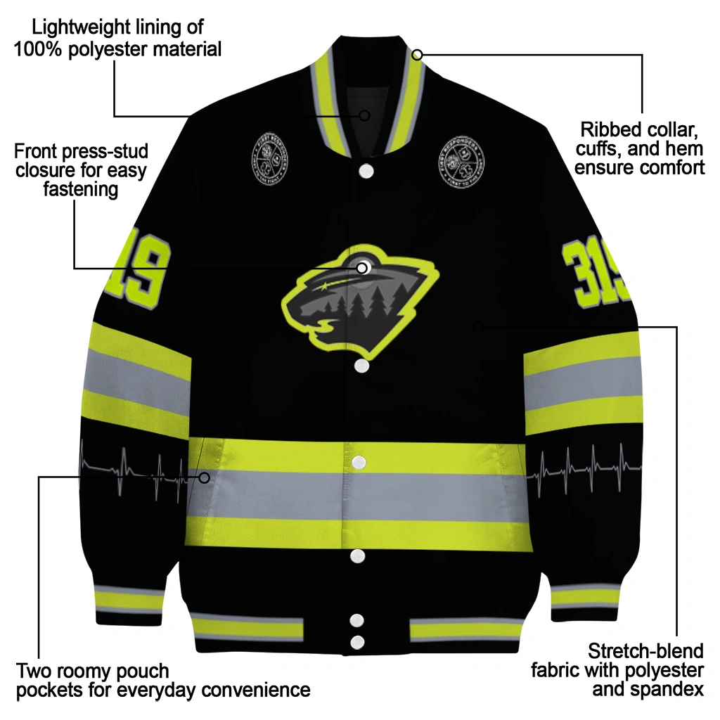 custom minnesota wild heartbeat accent black green varsity jacket new arrival custom minnesota wild heartbeat accent black green varsity jacket new arrival