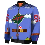 custom minnesota wild mario blocks blue black bomber jacket best selling