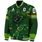 custom minnesota wild shamrock vortex green varsity jacket best selling
