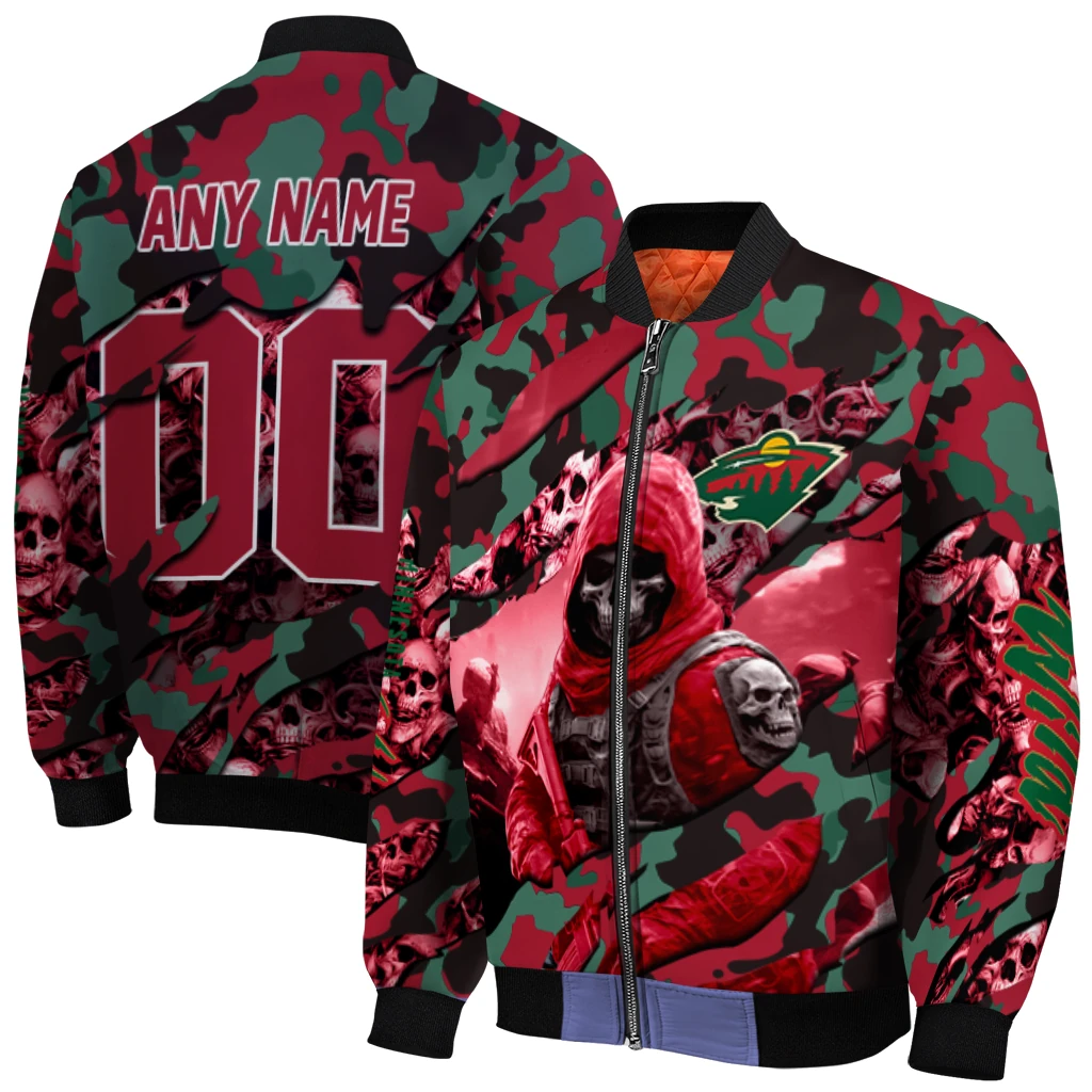 custom minnesota wild skull horde red bomber jacket best selling custom minnesota wild skull horde red bomber jacket best selling