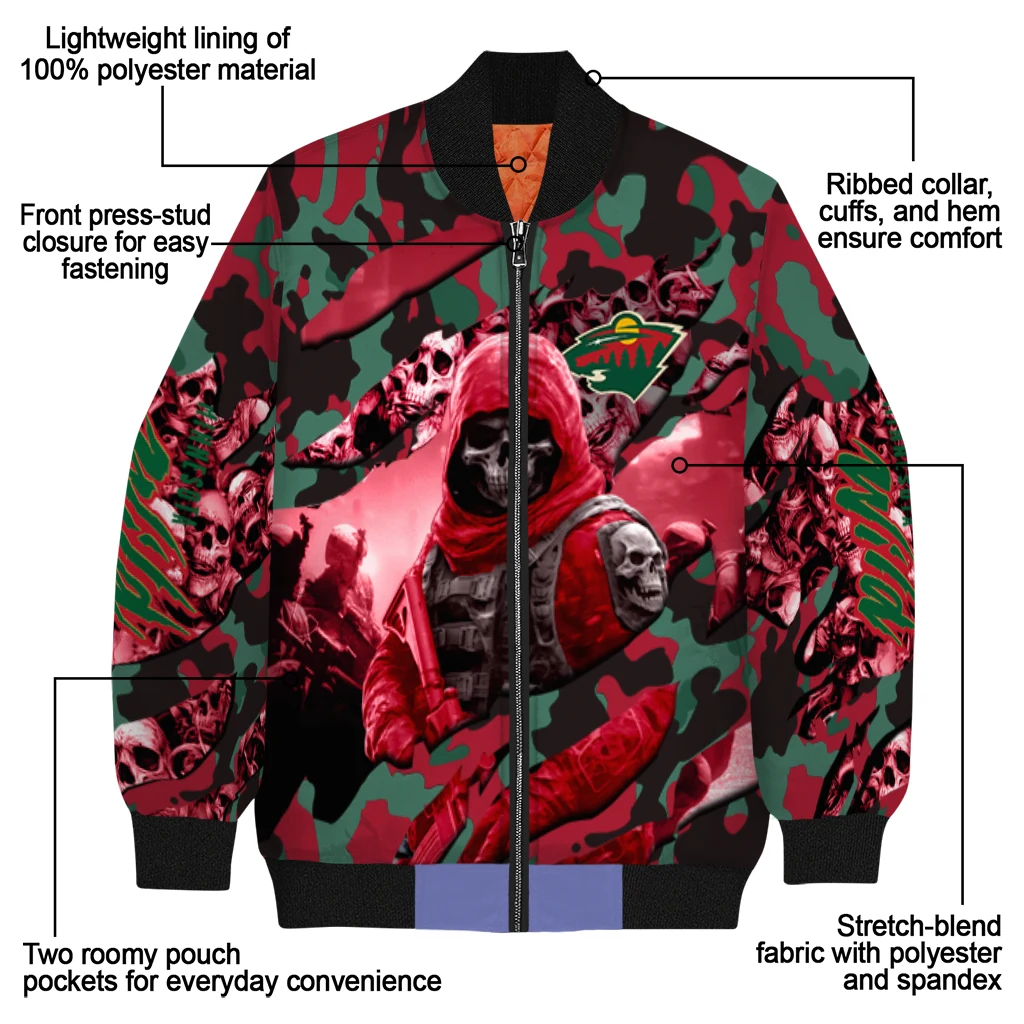 custom minnesota wild skull horde red bomber jacket new arrival custom minnesota wild skull horde red bomber jacket new arrival