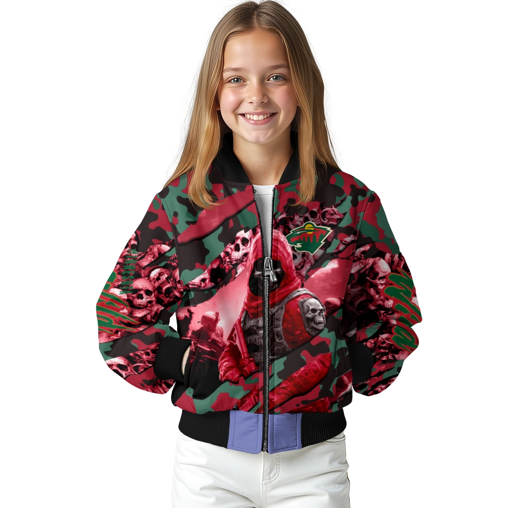 custom minnesota wild skull horde red bomber jacket top rated custom minnesota wild skull horde red bomber jacket top rated