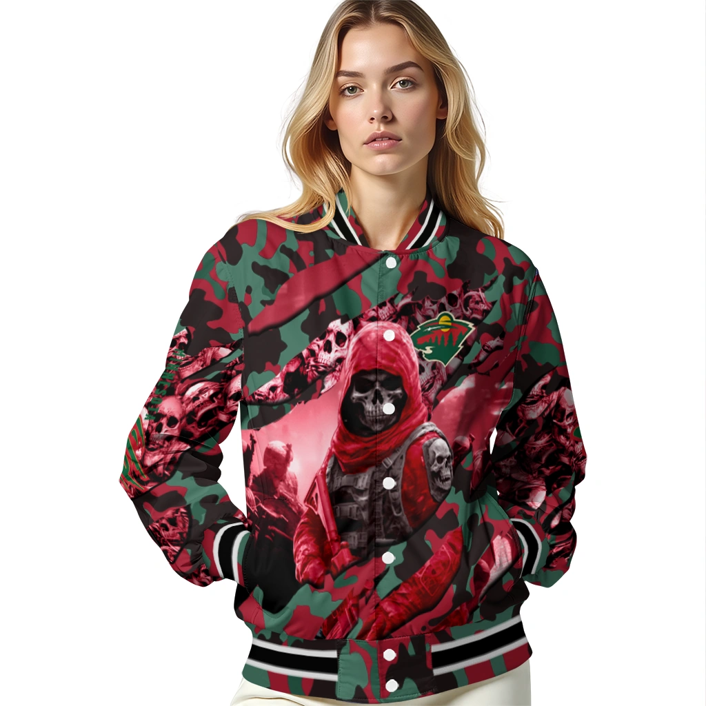 custom minnesota wild skull horde red varsity jacket latest model custom minnesota wild skull horde red varsity jacket latest model