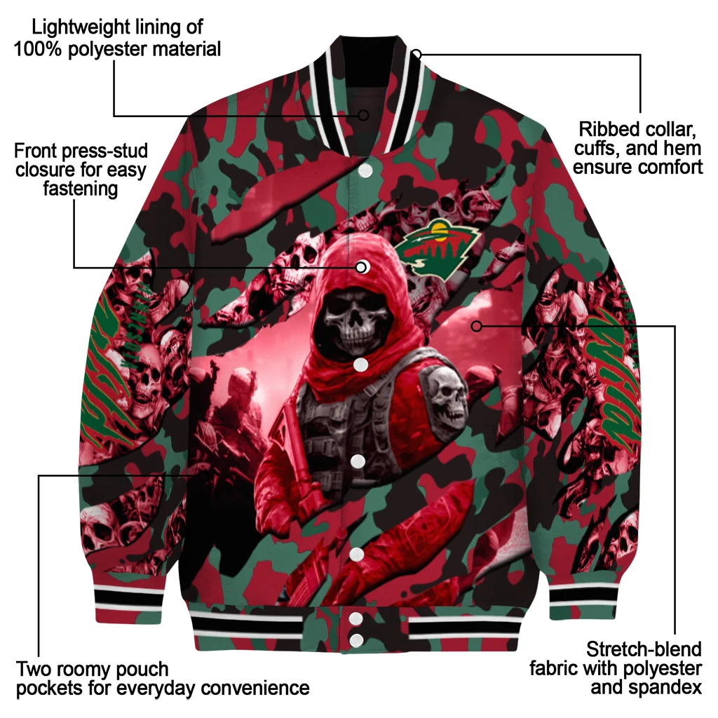 custom minnesota wild skull horde red varsity jacket new arrival custom minnesota wild skull horde red varsity jacket new arrival