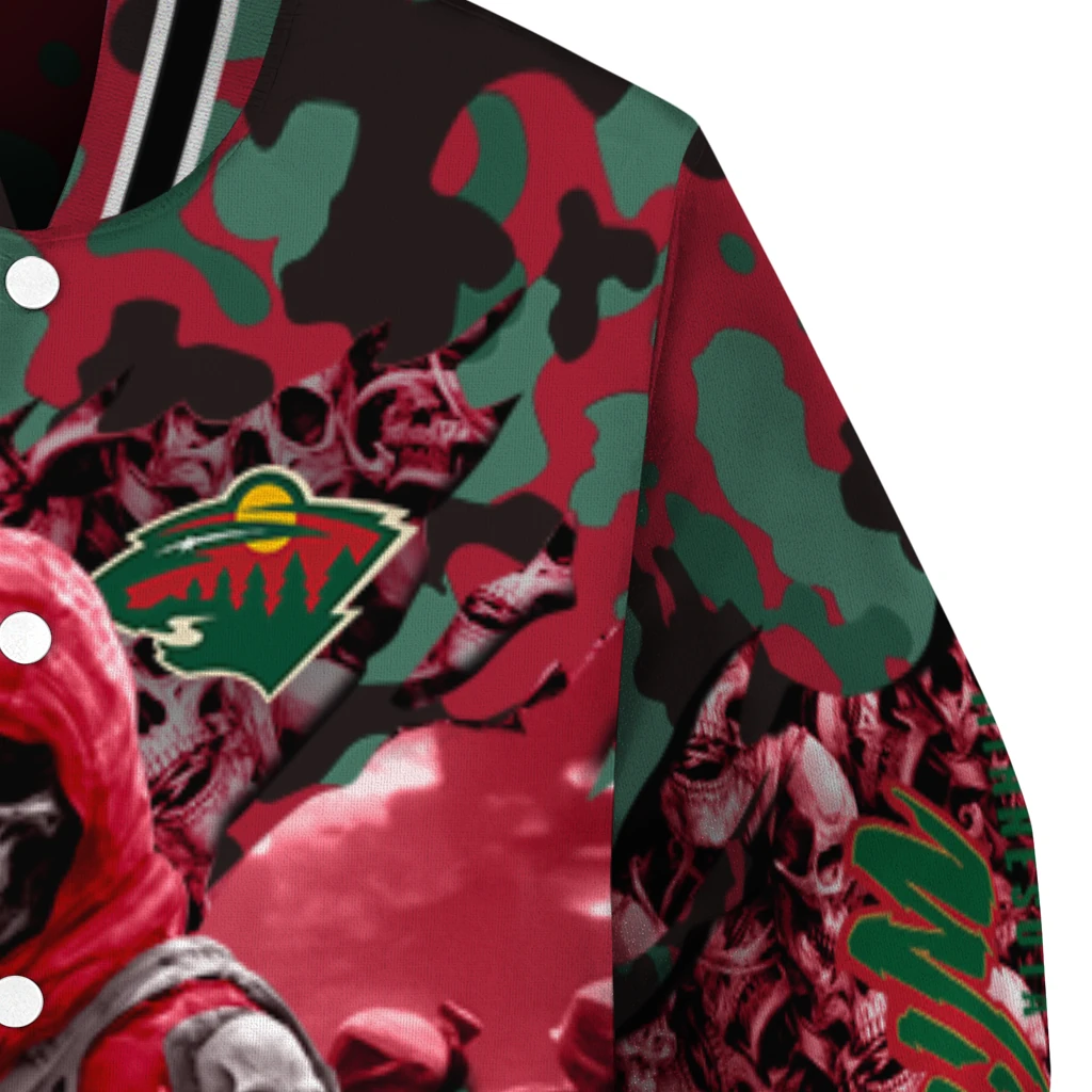 custom minnesota wild skull horde red varsity jacket premium grade custom minnesota wild skull horde red varsity jacket premium grade